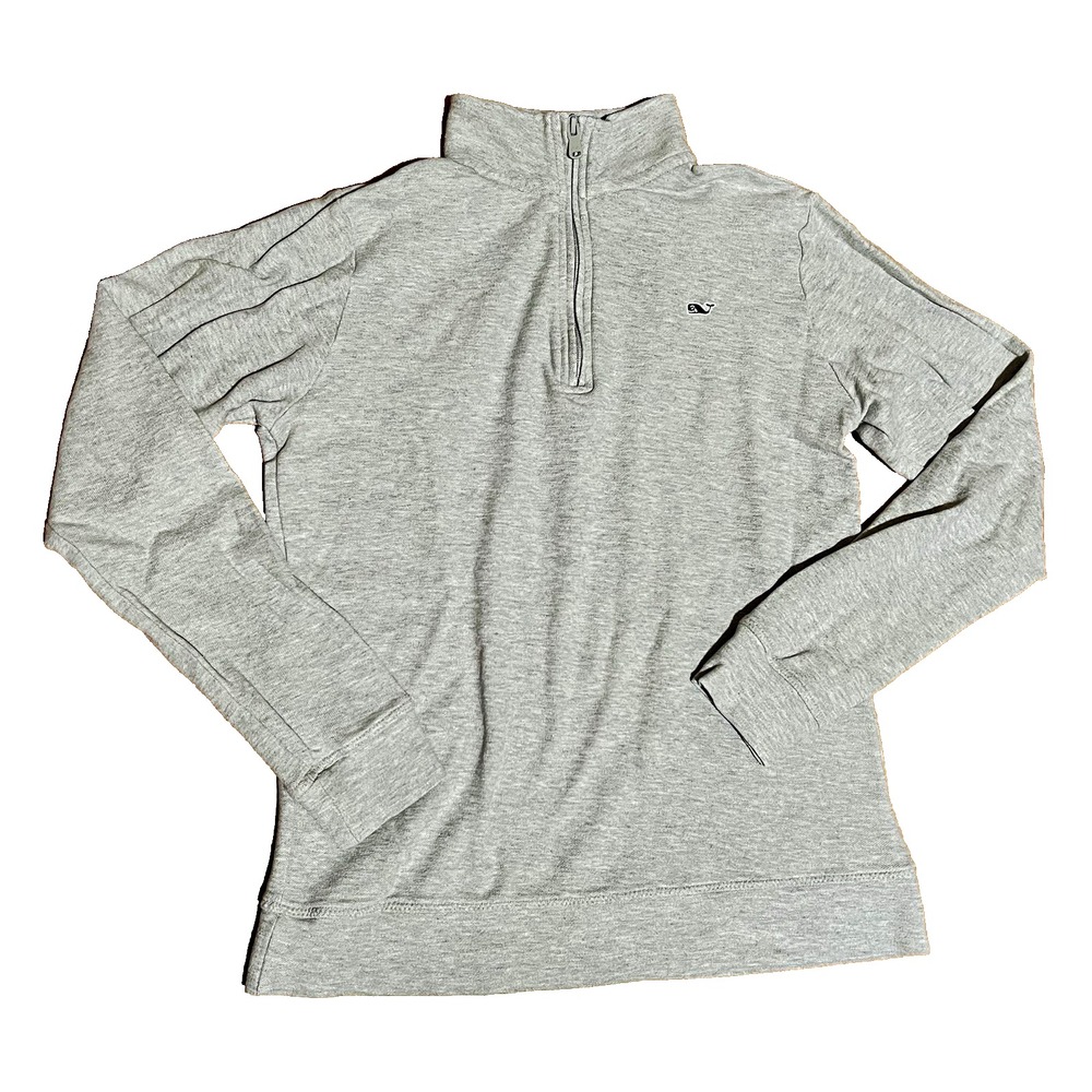 Vineyard Vines Women Gray 1/4 Zip Cotton Pullover Sweater Large Logo Whale
